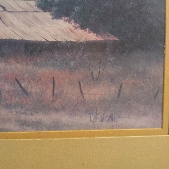 VINTAGE Wood Framed & Matted Art  Signed Gibson Countryside Farmhouse Barn Rare - Picture 9 of 12